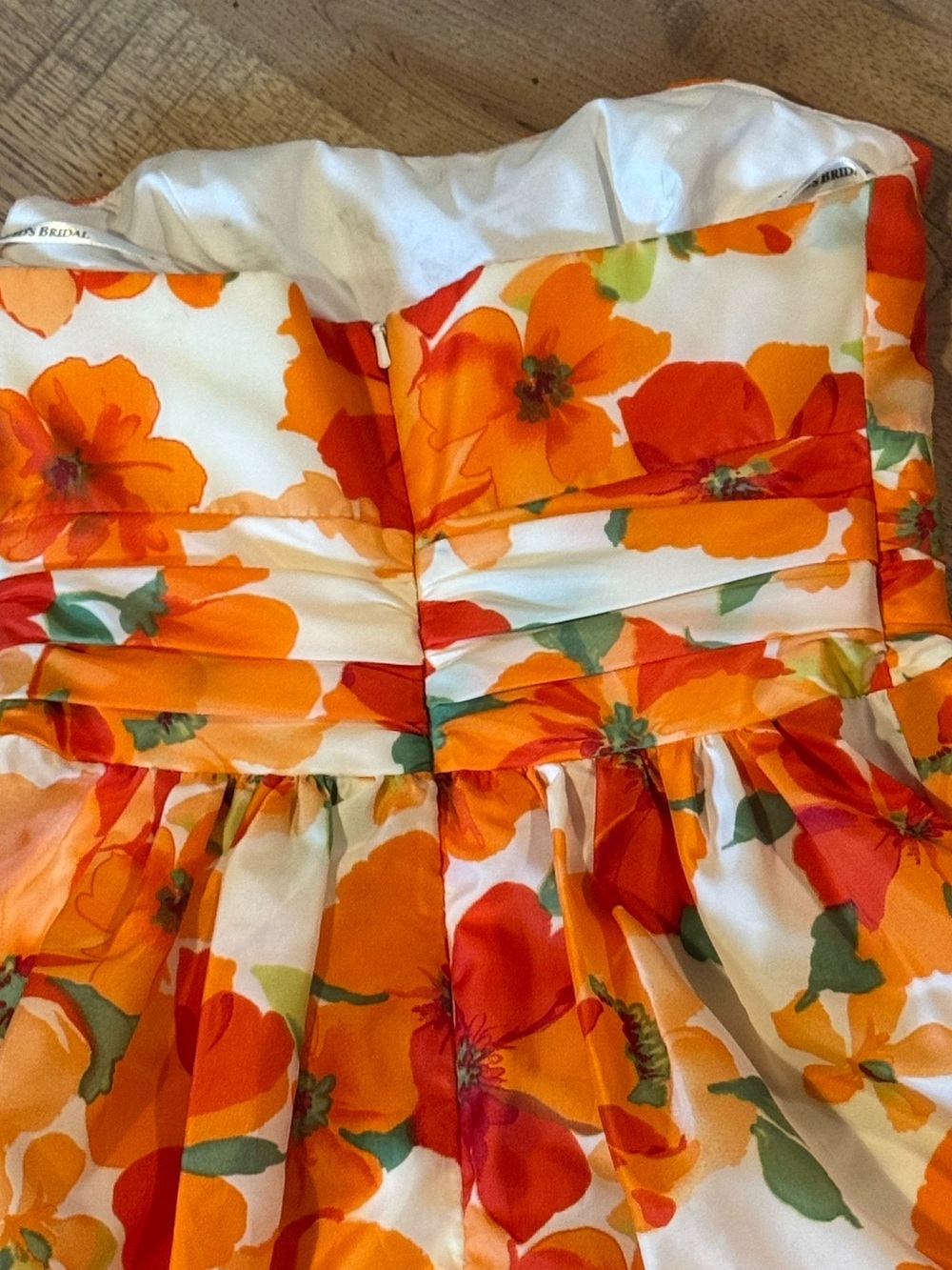 David’s Bridal Strapless Floral Dress Orange White Size 2 - Picture 6 of 6